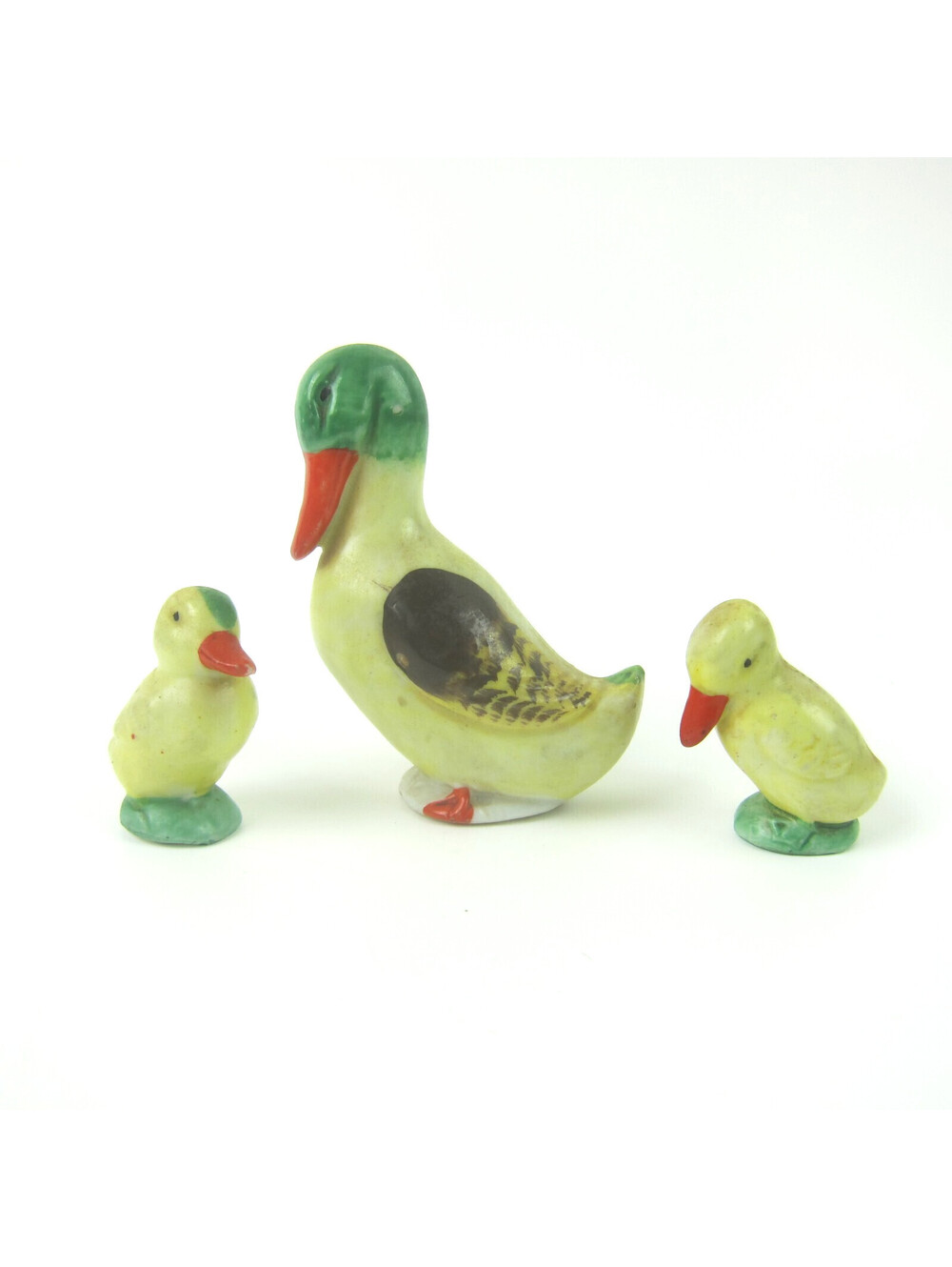 Miniature Duck Porcelain Ceramic Figurines Set of 3 Yellow Green Brown Germany